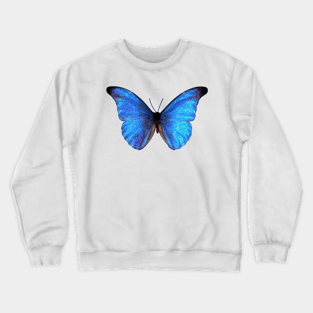 Blue Butterfly Line Art Design Crewneck Sweatshirt by PhotoArts